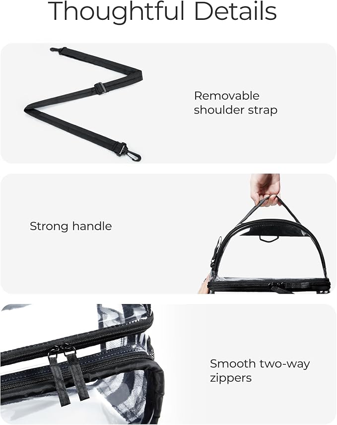 BAGSMART Stadium Approved Clear Bag 12"x6"x12", Double Deck Lunch Box, Convertible to Backpack, Waterproof PVC, Black