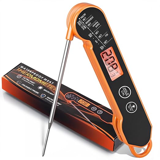 CaloriMastery Meat Thermometer Digital with Backlight, Calibration & Hold Function, IP65 Waterproof Food Thermometer for Cooking, Outdoor Grilling, Candy Making