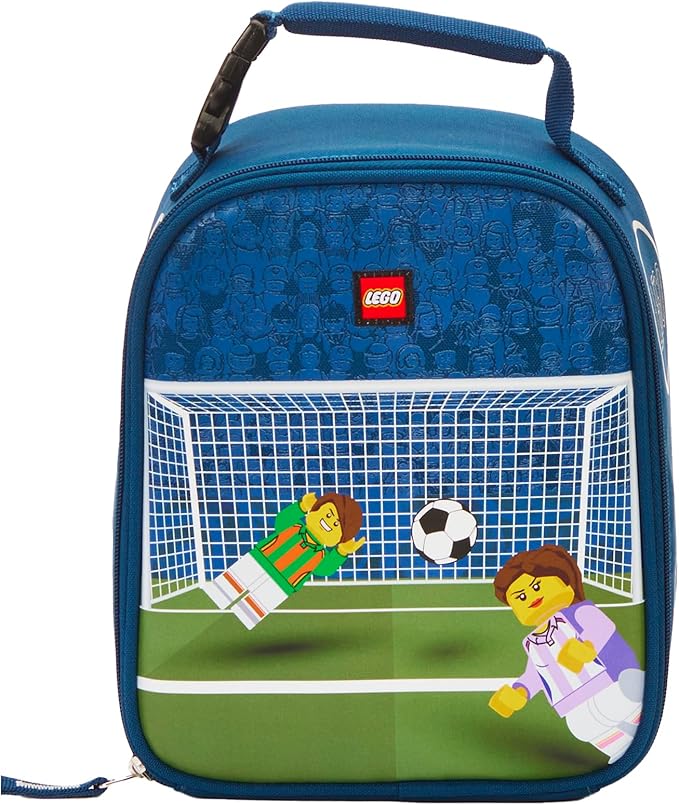 LEGO Kids City Heritage Classic Lunch Box, Insulated Soft Reusable Lunch Bag Meal Container for Boys and Girls, Perfect for School, or Travel, Meal Tote to Keep Food and Drinks Cold, Soccer Goal