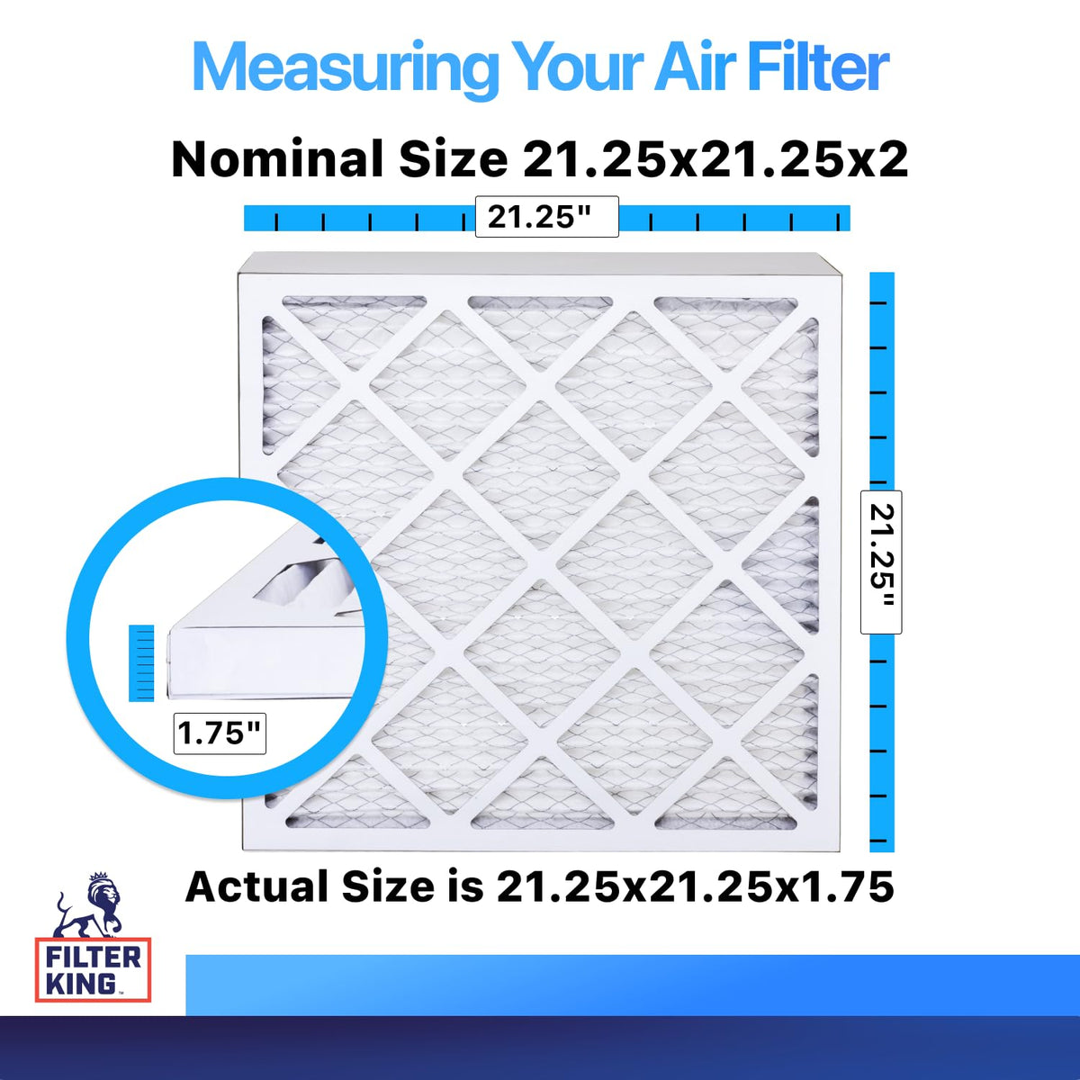 Filter King 21.25x21.25x2 Air Filter (MERV 8) (6-Pack) Dust & Allergy Control AC Furnace Filters, MADE IN USA, HVAC, Pleated, Electrostatic (Actual Size: 21.25 x 21.25 x 1.75)