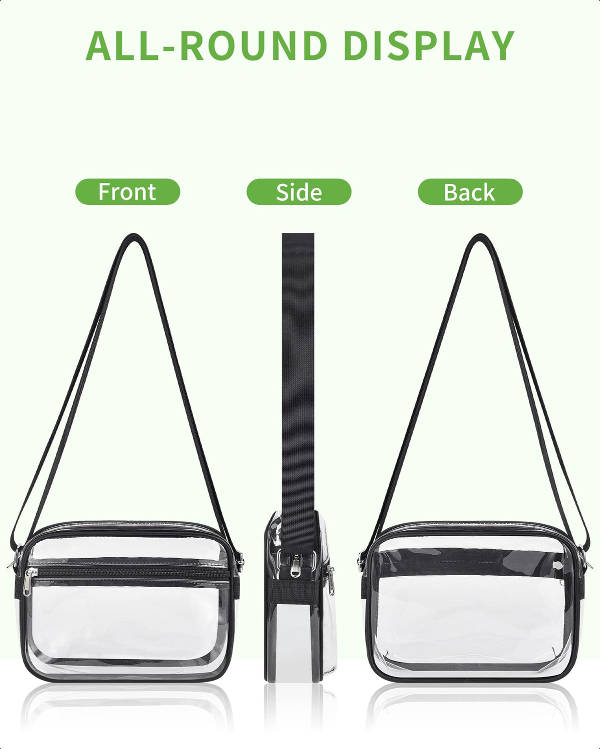 MAY TREE Clear Bag for Stadium Events, Small Clear Purse Suitable for Concert Outfits, Sports, Work and Festivals, Mini-Black