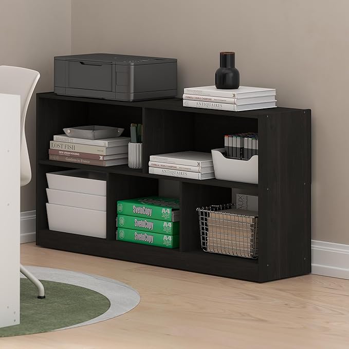 Furinno DALY Book Shelf, 5-Cube Bookshelf, Horizontal Cube Storage Organizer Bookcasde, 10.9 x 47.2 x 23.6, for Living Room, Bedroom, Home Office, Espresso