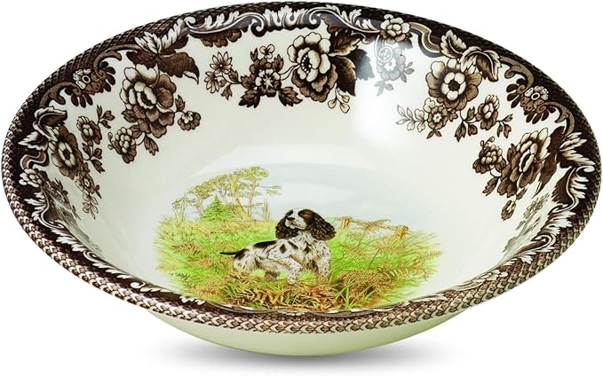 Spode Woodland Cereal Bowl - English Springer Spaniel Motif, 8 Inch Fine Earthenware from the Hunting Dogs Collection – Microwave, Dishwasher & Warm Oven Safe, Made in England