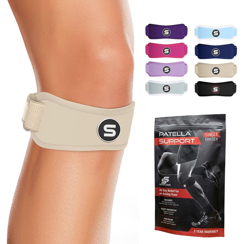 Sleeve Stars Swedish Brand Patellar Tendon Support Strap for Women & Men Effective Osgood Schlatter Knee Brace Youth & Kids Knee Brace with 3 Adjustable Length fits 12"-24" (Single/Beige/Adult)