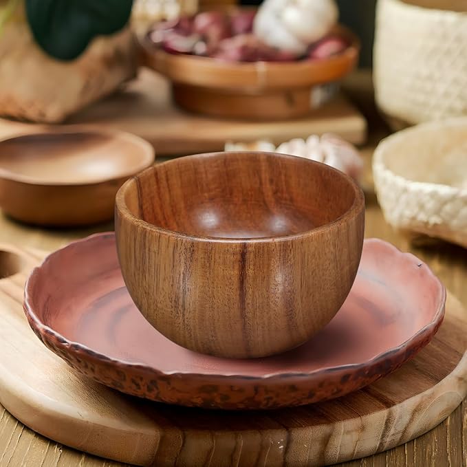 STOBOK Wooden Salad Bowl Wooden Snack Serving Bowl Round Container for Food, Fruits, Salads and Tableware Decoration for Home Kitchen Supplies, 11X6CM