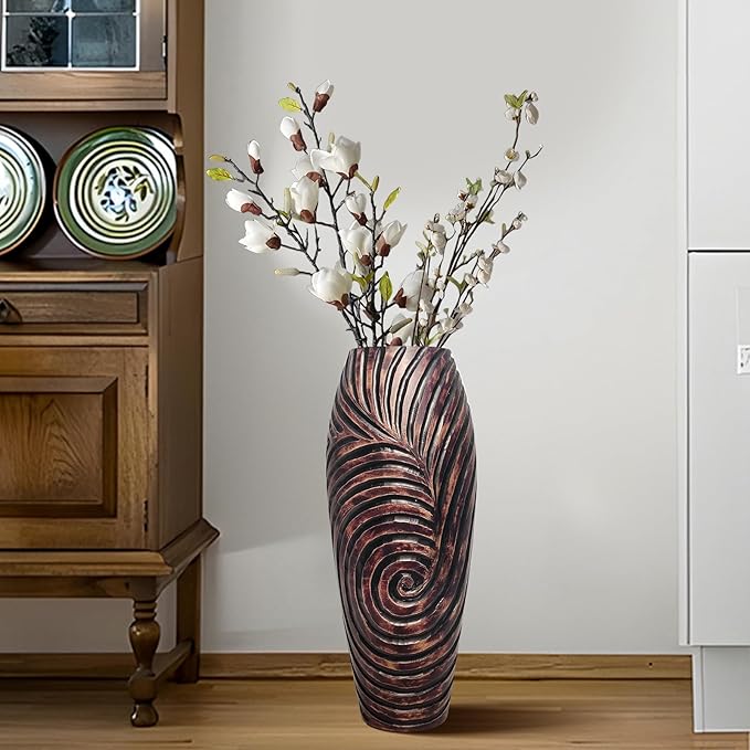 Tall Floor Vase, Brown Vintage Home Decor Vases, 19.7 inch Resin Vase for Living Room Decoration, Fireplace, Entryway,Bedroom, Hotel, Patio Decoration