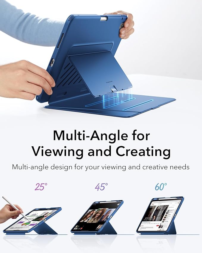ESR for iPad Air 13 Inch Case M4/M3/M2 (2026/2025/2024), Vertical Stand Cover, Multi Stand Angles, Ultra-Stable Case with Pencil Holder, Flip Series, Blue