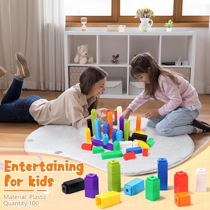 100 Pcs Black Linking Cubes for Math Counting Cubes Manipulatives Plastic Counting Block Manipulative Classroom Learning Supplies for Educational Preschool Activities Boy Girl (Black)