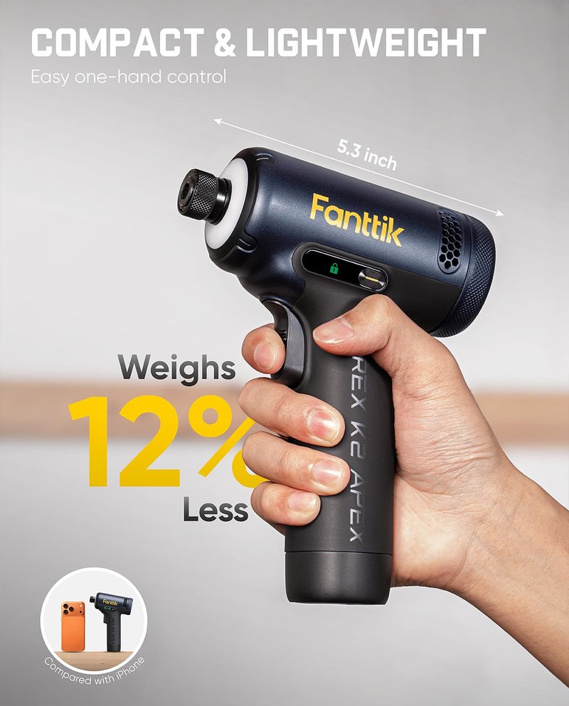 Fanttik REX K2 APEX Impact Driver, Brushless Impact Driver, 1/4'' Hex, Max. 100 N·m Torque, Max. 3000 RPM, 3000mAh Rechargeable Battery, Tool Kit for Cabinet Assembly, Woodworking DIY Projects