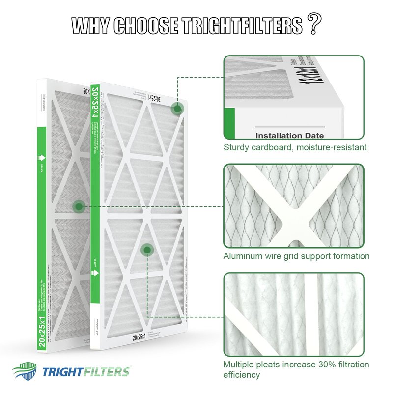 TRIGHTFILTERS 20x25x1 Air Filter 6 Pack, Durable MERV 8 Pleated Home HVAC AC Furnace Filters, Lightweight Compact Air Conditioner Filter Replacement