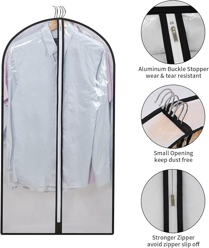 Clear Garment Bags for Hanging Clothes Storage 4" Gusset Suit Bags for Closet Storage Bags Dust Covers for Clothes Sweater Bags Garment Cover Clothes Protector 24"x 40"x 4", 5 Pack