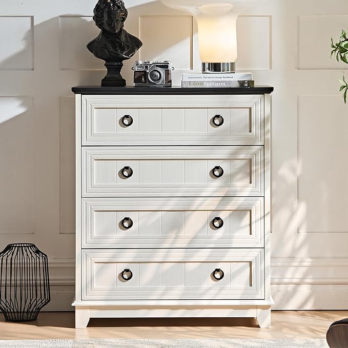 Farmhouse 4 Drawer Dresser for Bedroom, 35" Tall Small Dressers & Chest of Drawers, Rustic Wood Dresser with Metal Handle, Storage Organizer Closet for Living Room, Hallway, Entryway
