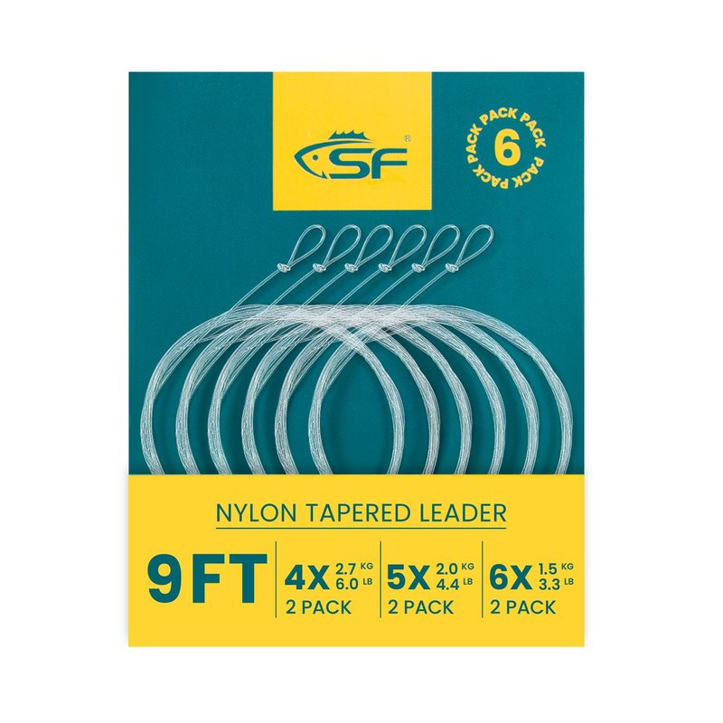 SF 6PCS Pre Tied Loop Fly Tapered Leader Nylon Fly Fishing Trout Leader Line 9FT-4X(2) 5X(2) 6X(2)