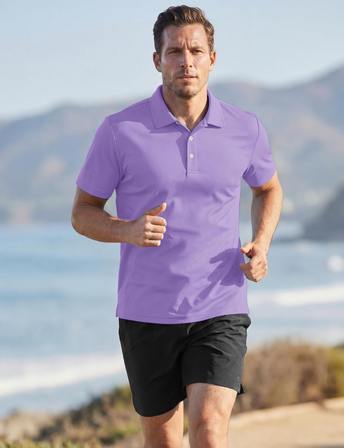 TACVASEN Mens Golf Shirt Dry Fit Mens Polo Shirts Short Sleeve Performance Golf Polos for Men with Collar Work Shirts Light Purple, XL