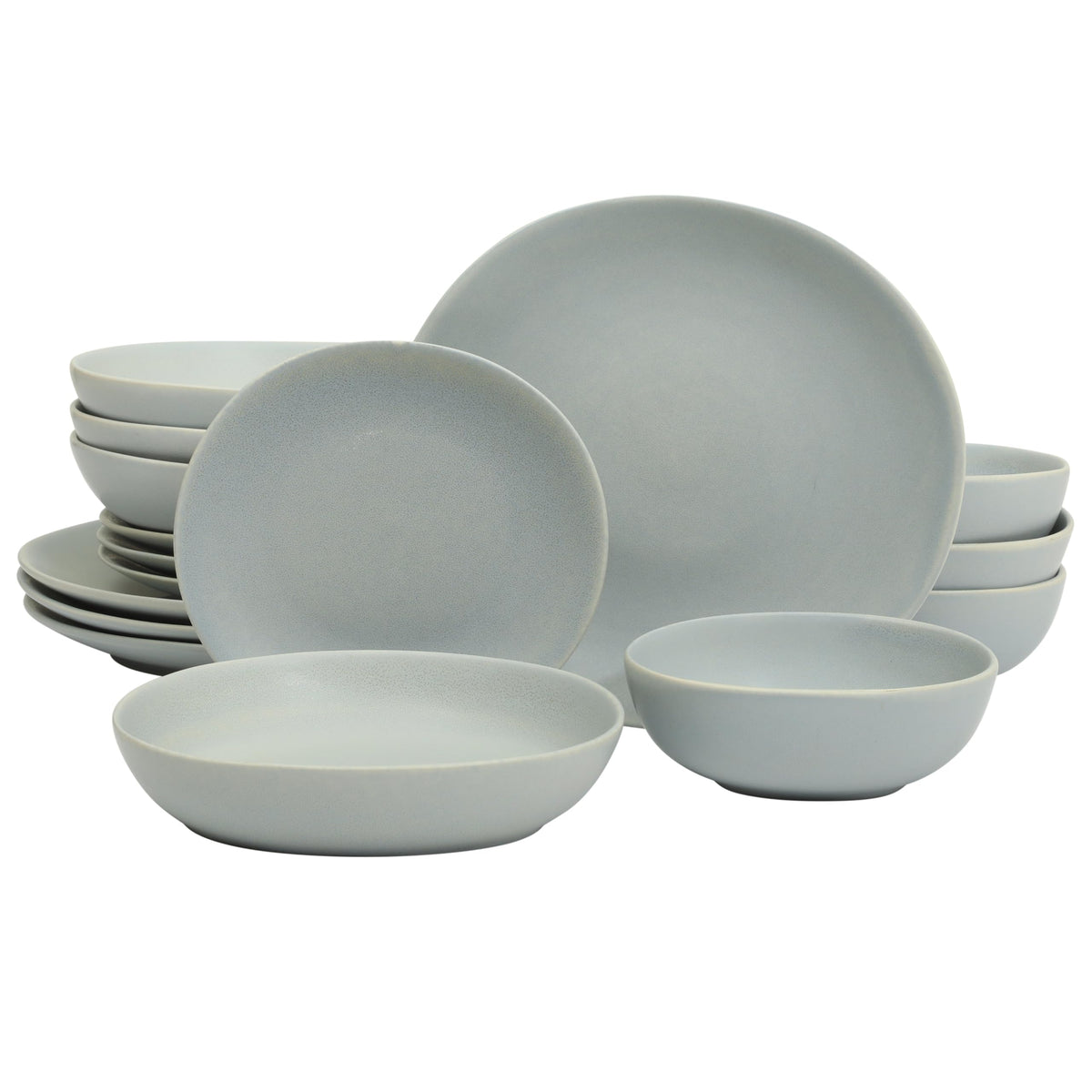 Gibson Elite Echo Bay 12 Piece Porcelain Reactive Glaze (Service for 4) Ceramic Plates and Bowls Modern Stackable Dinnerware Set - Blue