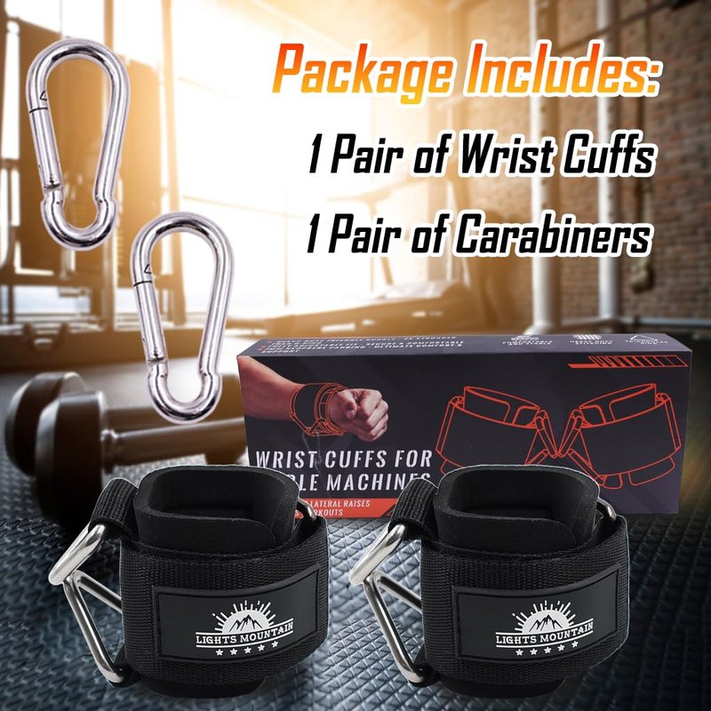 Lights Mountain Wrist Cuffs for Cable Machines – 7mm Neoprene Thick Padding with Welded Triangle Ring – Adjustable Size, M & L Options – Perfect for Lateral Raises, Arm & Shoulder Workouts