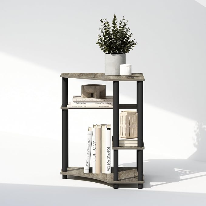 Furinno Turn-N-Tube Storage Shelves, 4-Tier Corner Shelf, Display Rack, Corner Bookshelf, for Organization and Storage, Living Room, Home Office, French Oak