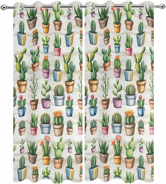 Summer Cactus Outdoor Curtains for Patio Cactus Tropical Plant Wooden