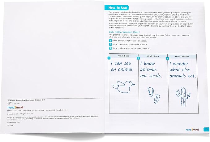 hand2mind Scientific Reasoning Notebook, Grades K–2, Elementary Classroom Must Haves, Science Teacher Supplies, STEM Lab Notebooks for Kids (Set of 10)
