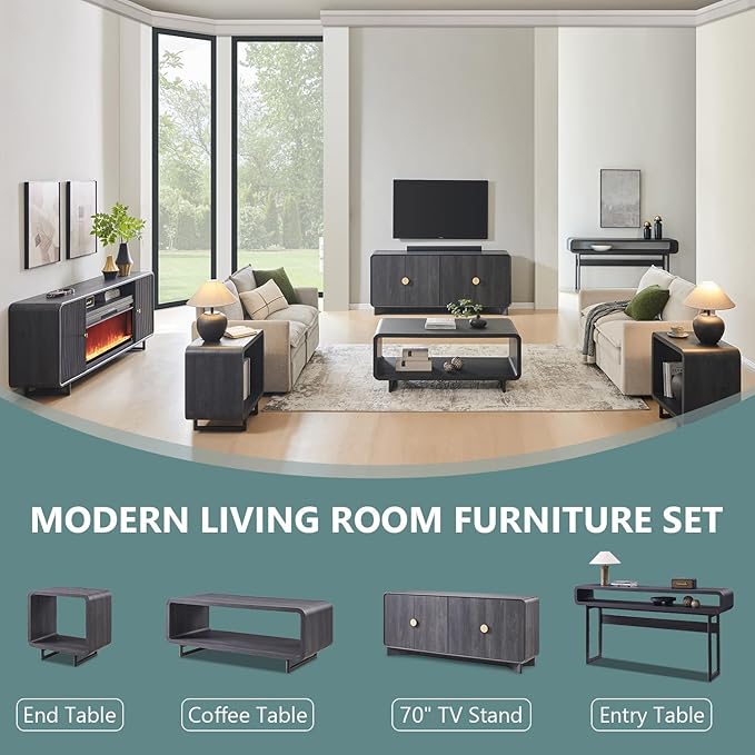 63-Inch Long Console Table, 31.5" Tall Modern Entryway Table with Open Storage Shelf, Curved Profile Design, Narrow Wood Sofa Table Behind Couch Table for Living Room, Hallway, Foyer, Dark Grey