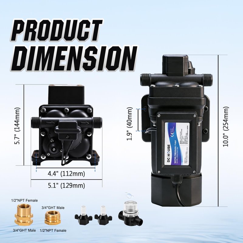 DC HOUSE Continuous Duty 110V Brushless Water Pump, 6GPM 55PSI 4-Chamber Heavy Duty Self Priming Diaphragm Pump for Garden Irrigation, Agricultural Spraying, Pressure Washing & Water Transfer