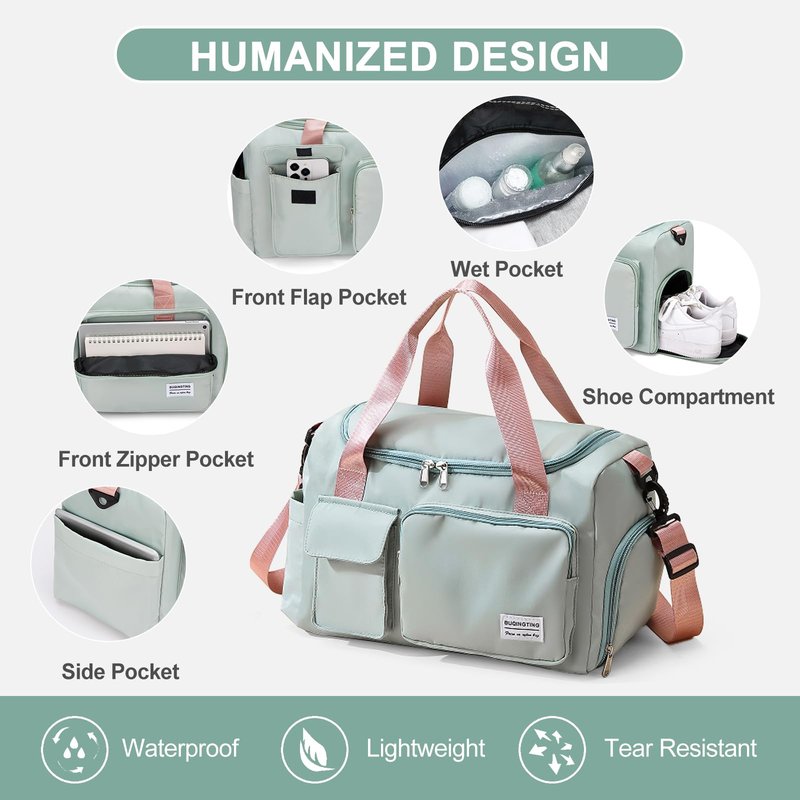 Pink Gym Bag for Women, Waterproof Travel Duffle Bag Carry On Weekender Bag with Shoe Compartment & Wet Pocket, Gym Tote Bag for Travel, Workout, Sport