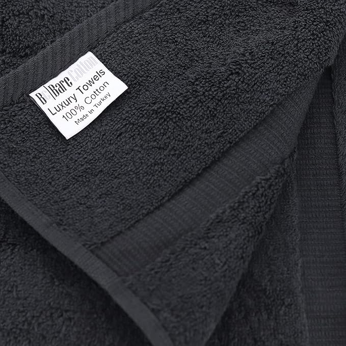 Luxury Hotel & Spa Quality, Quick Dry 100% Turkish Cotton 700 GSM, Eco Friendly Towel, for Bathroom Dobby Border Soft Bath Towel Set 27 X 54 (Black, Bath Towels - Set of 2)