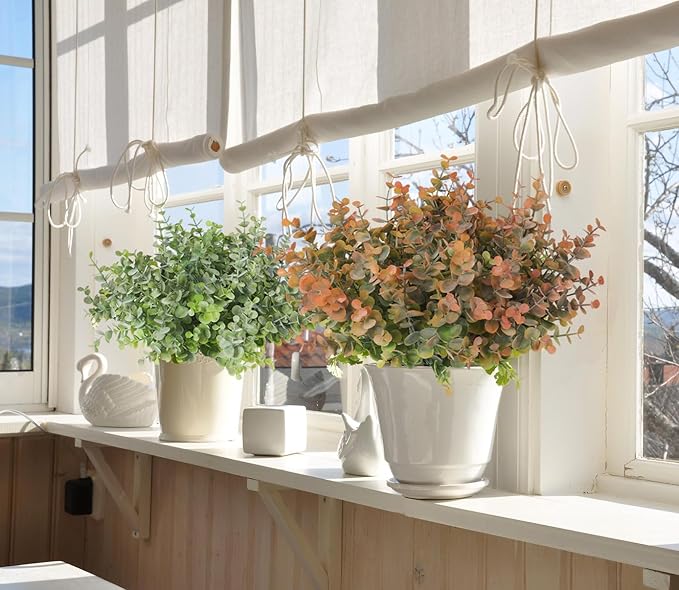 RECUTMS 20 Bundles Artificial Plants Outdoor Faux Plant Eucalyptus Stems Artificial Bushes Boxwood Bushes for Farmhouse Bathroom Office Vase Centerpiece Indoor Outdoor Decor(Dusty Orange)