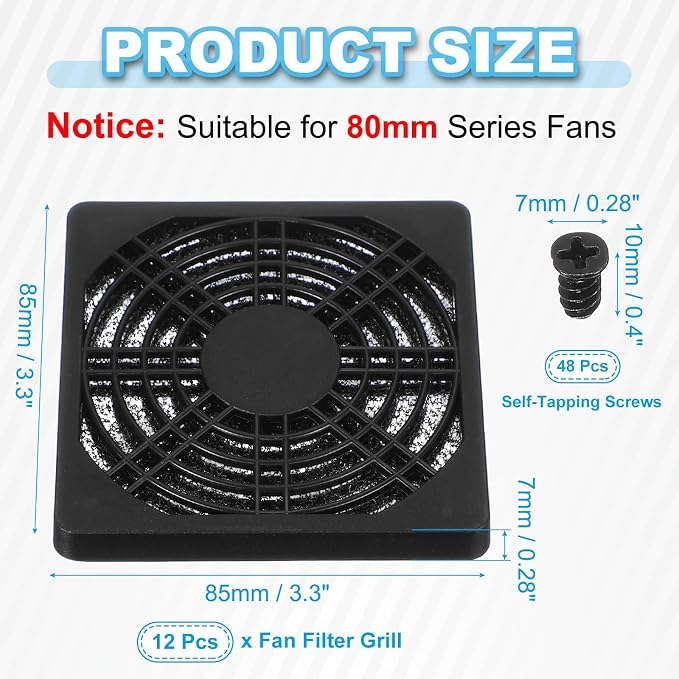 PATIKIL 80mm Fan Filter Grill