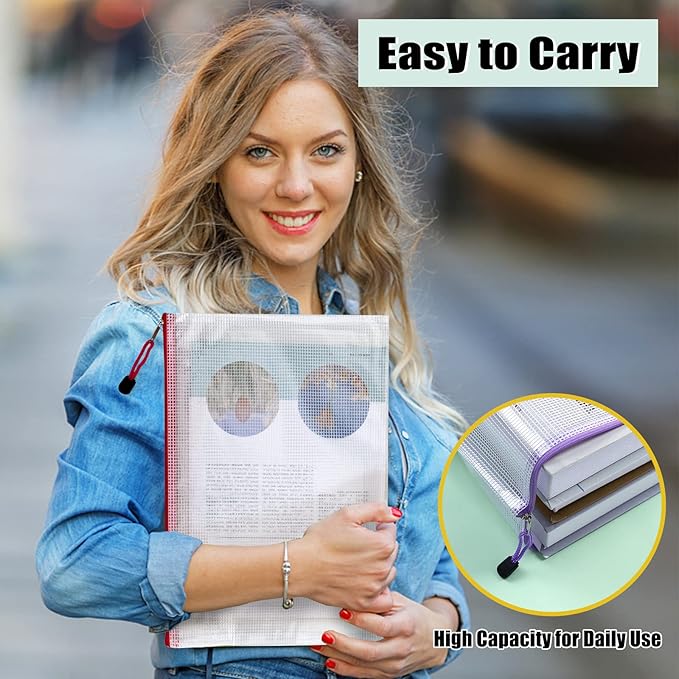 EOOUT 36pcs Mesh Zipper Pouches for Organizing, Zipper Bags, 16x11 Inches Large Puzzle Bags, 12 Colors Storage Bag Zipper File Bags for Office Supplies
