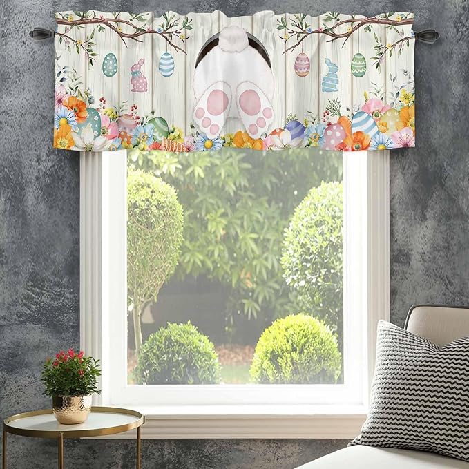 Easter Curtain Valances for Windows, Kitchen Valance Window Treatment, Spring