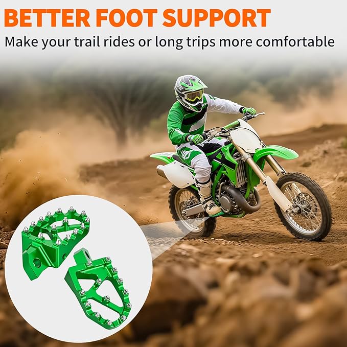 Nilight Motorcycle Foot Pegs Dirt Bike Footpegs Fit for Kawasaki KDX200 1995-2005 KDX200R 1997-2001 KDX220R 2002-2005 KDX250 1991-1994 KX125 KX250 KX500 Heavy Duty CNC Foot Rests Pegs Pedal, Green