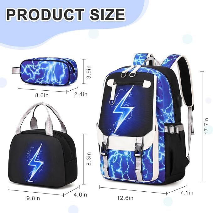 Bevalsa Backpack for Boys, Backpack with Lunch Box & Pen Case, School Bags for Kids, Bookbag for Boys Children Teens Backpacks for Elementary Middle School Student with USB Charging Port