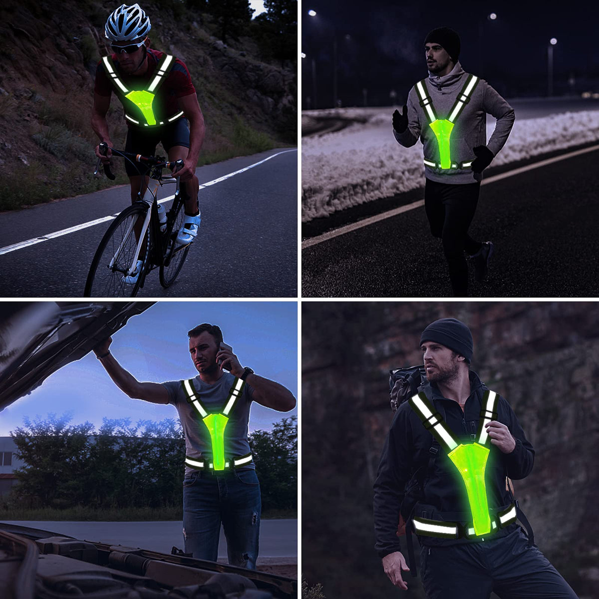 LED Reflective Vest Running Gear, Lights Up Vest Rechargeable, High Visibility Reflective Running Gear for Night Walking Cycling Jogging