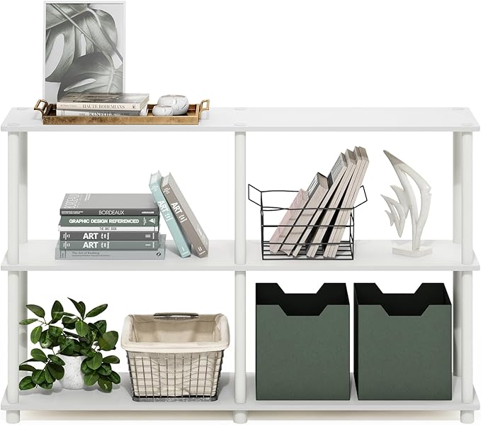 Furinno Turn-N-Tube Storage Shelves, 3-Tier 47.4 Wide Book Shelf, Corner Shelf, Toolless Open Shelves, for Organization and Storage, Living Room, Garage, Home Office, White