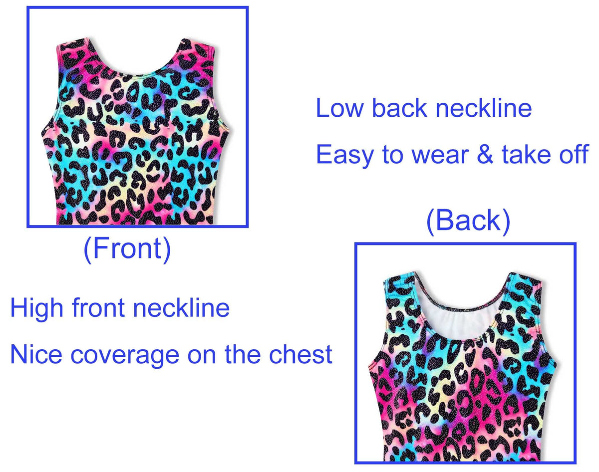 Domusgo Girls Gymnastics Leotards Size 8-9 Years Old Shiny Cheetah Rainbow Biketard with Shorts