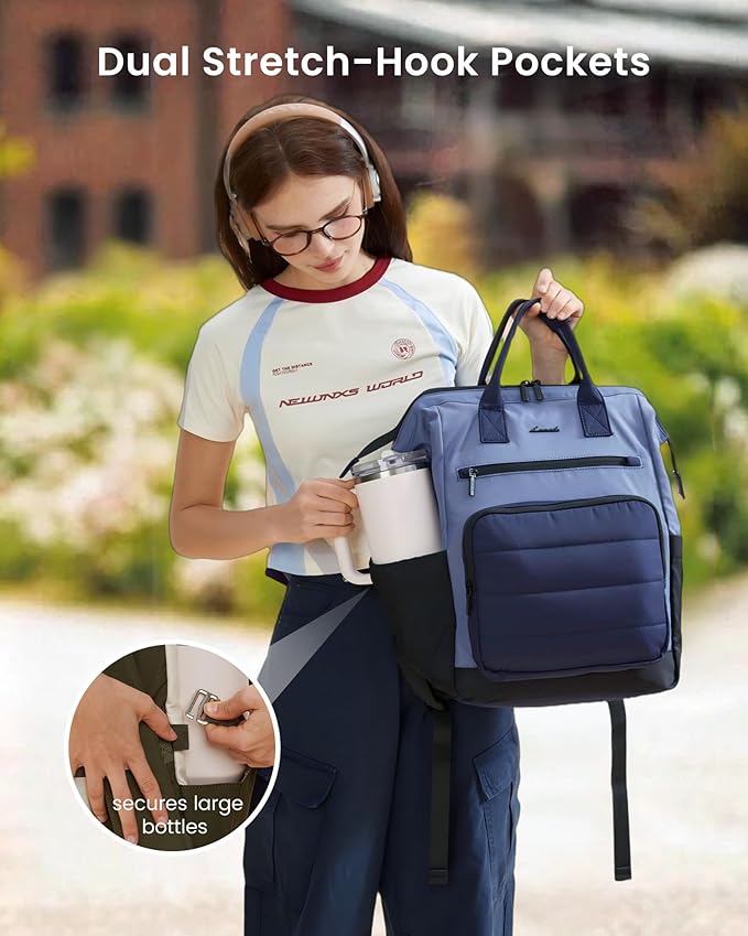 LOVEVOOK Puffer Laptop Backpack for Women, 17 Inch Work Backpack purse for Nurse Teacher, College Bookbag Personal Item Travel Bag Computer Daypack for Daily Commute