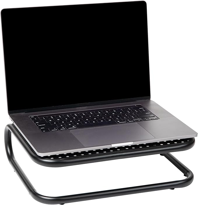 Mind Reader Monitor Stand, Set of 2, Ventilated Laptop Riser, Desktop Organizer, Metal, 14.25"L x 11"W x 4.25"H, Black