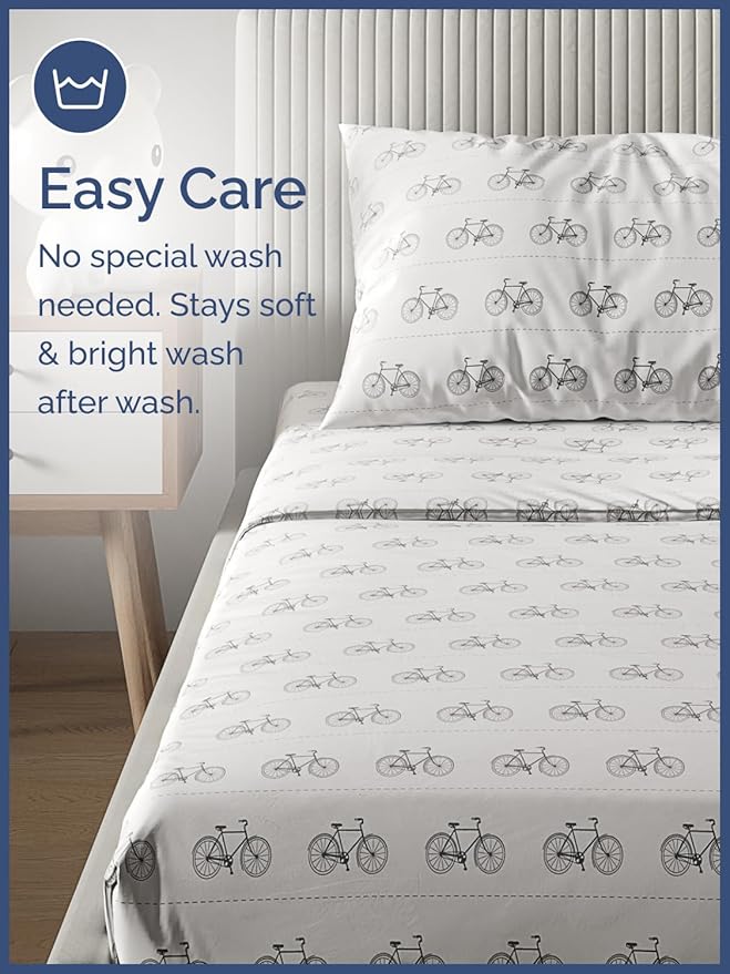 Kids Bikes Queen 4 Piece Sheet Set - Boys, Girls, Teens, Toddler - Easy Fit Deep Pockets - Breathable, Hotel Quality Bedding Sheets - Machine Washable - Wrinkle Free - Cute, Cozy, Soft - CGK Linens