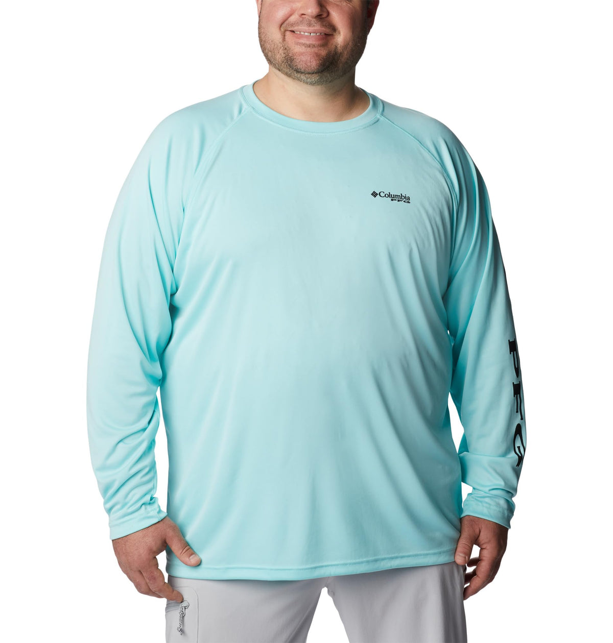 Columbia Men's PFG Terminal Tackle Long Sleeve Fishing Shirt, Gulf Stream/Black Logo, Medium