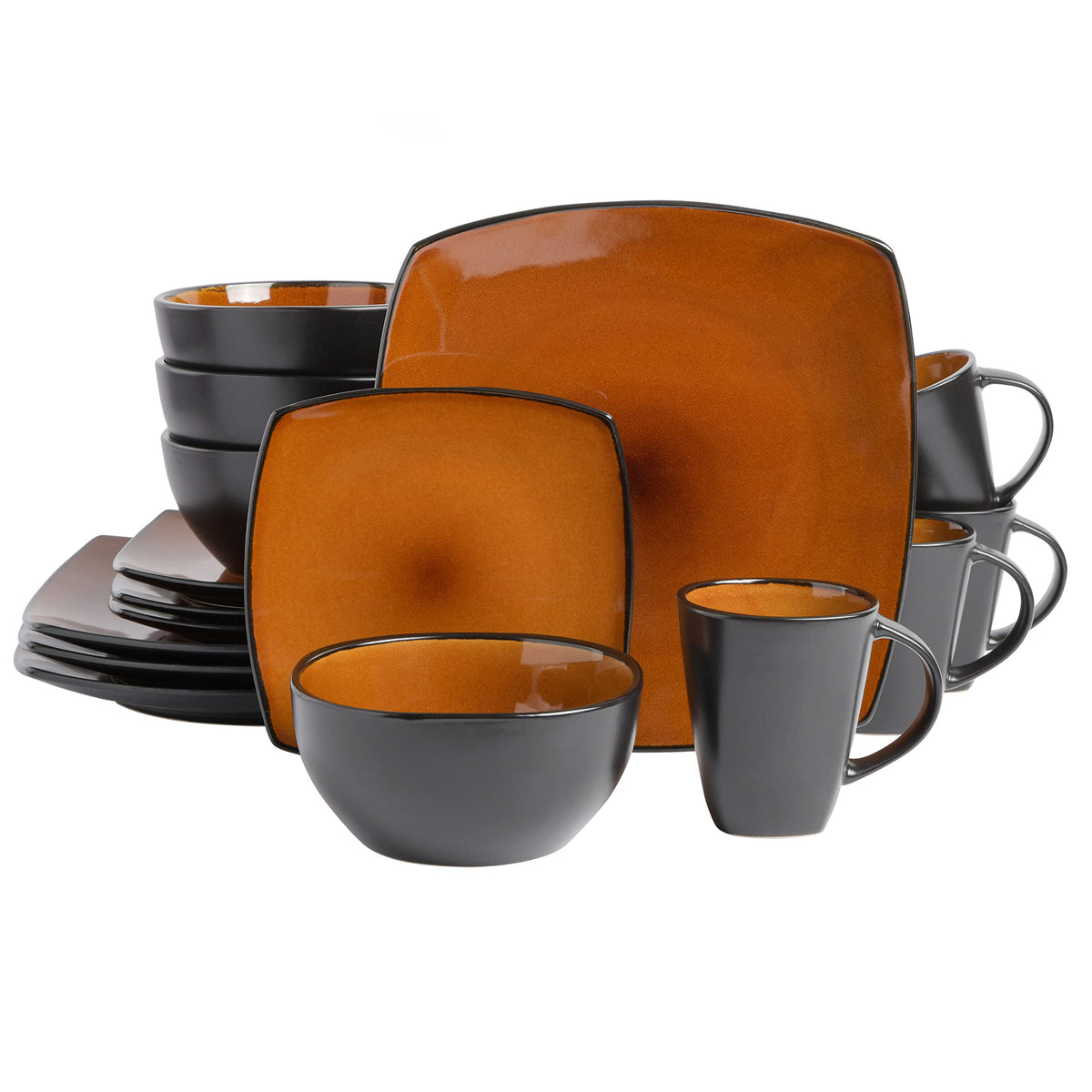 Gibson Elite Tahoe Sunset 12 Piece Stoneware Reactive Glaze (Service for 4) Ceramic Plates and Bowls Dinnerware Set - Black