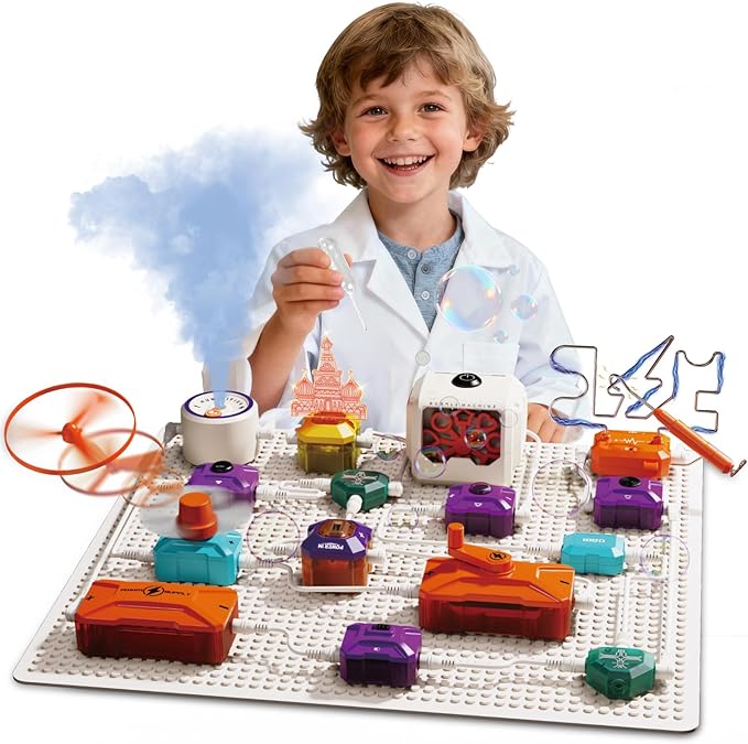 Science Kits for Kids - STEM Kits for Kids, Electronics Exploration Kit, Over 420 Projects, 50 Circuit Parts with Bubble Maker，Fan & Flying Helicopter, STEM Educational Toy Gifts for Boys& Girls