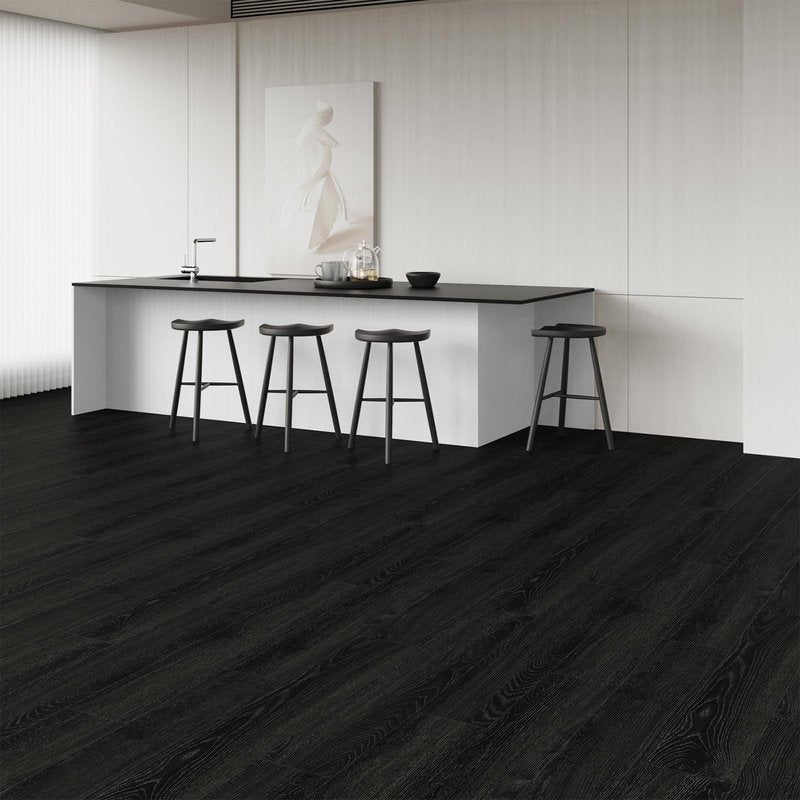 ATOPOSE Black Peel and Stick Floor Tile Waterproof | 36 - Pack 54Sq.Ft | Wood Vinyl Flooring - Nero | Easy DIY Installation for Living Room Kitchen Tool Storage Rental Friendly Basement