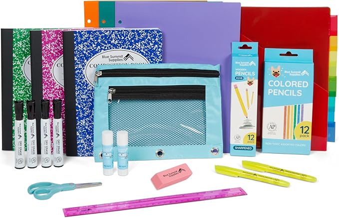 Blue Summit Elementary School Supply Box, 4th, 5th Grade School Supplies Set, for Elementary Supply, Bulk 44 Piece Box