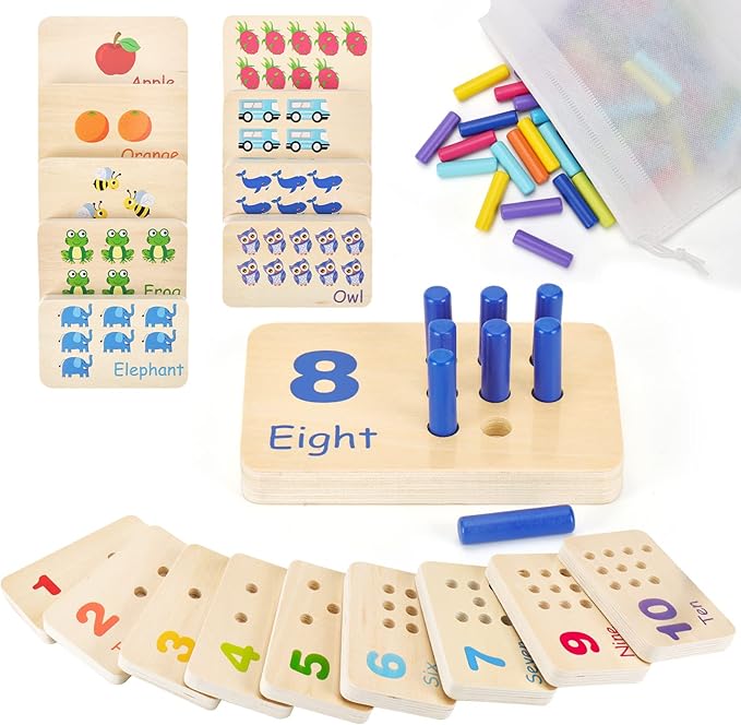 Montessori Wooden Number Blocks and Counting Peg Boards: Educational Math Manipulatives for Toddlers and Kindergarteners Learning Numbers and Math Concepts