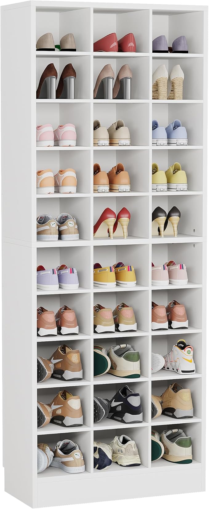 Tribesigns 10-Tier Shoe Storage Cabinet Set of 2, White Wooden Shoe Rack with 30 Cubbies, Freestanding Tall Entryway Shoe Organizer for Closet, Entryway, Living Room