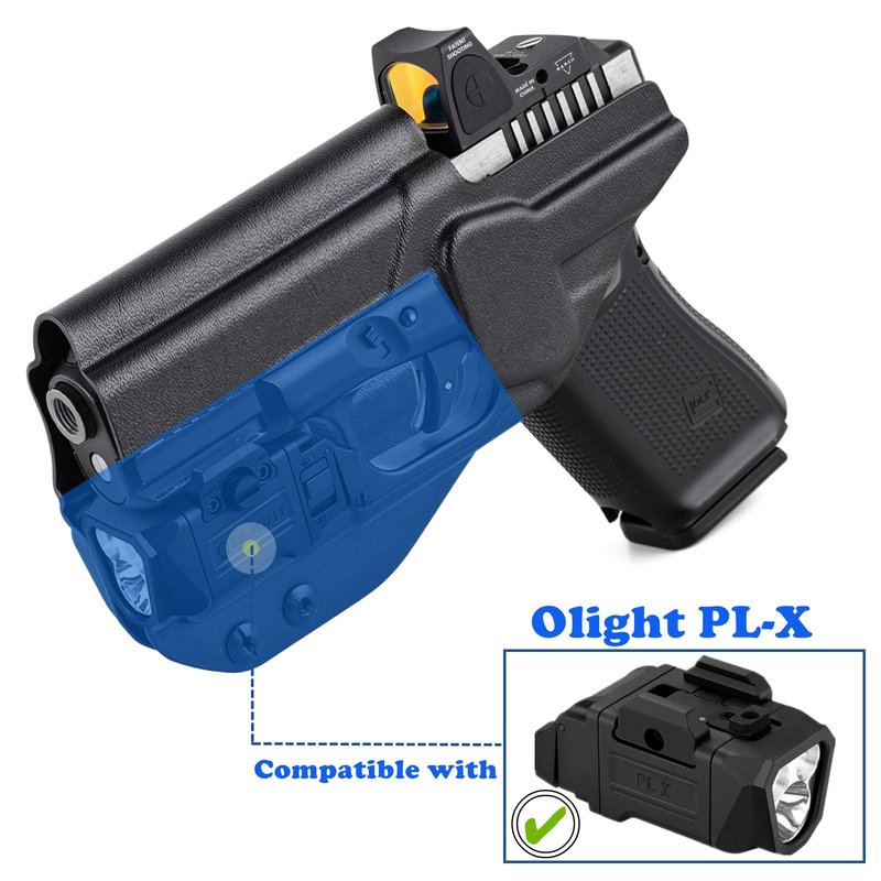IWB Compatible with Glock 19 Gen 3/4/5/6 19X 23 32 44 45 Olight PLX Tactical Flashlight Holster for Concealed Carry, Right Hand Draw, Appendix Carry Holster for Glock G19 with Olight PL-X Pistol Light