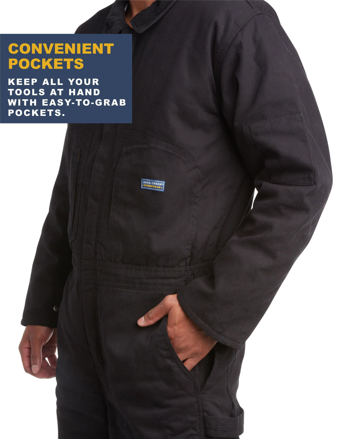 Bass Creek Outfitters Mens Coveralls - Durable Long Sleeve Work Wear Jump Suit Insulated Coveralls for Men with Pockets, Size X-Large, Black