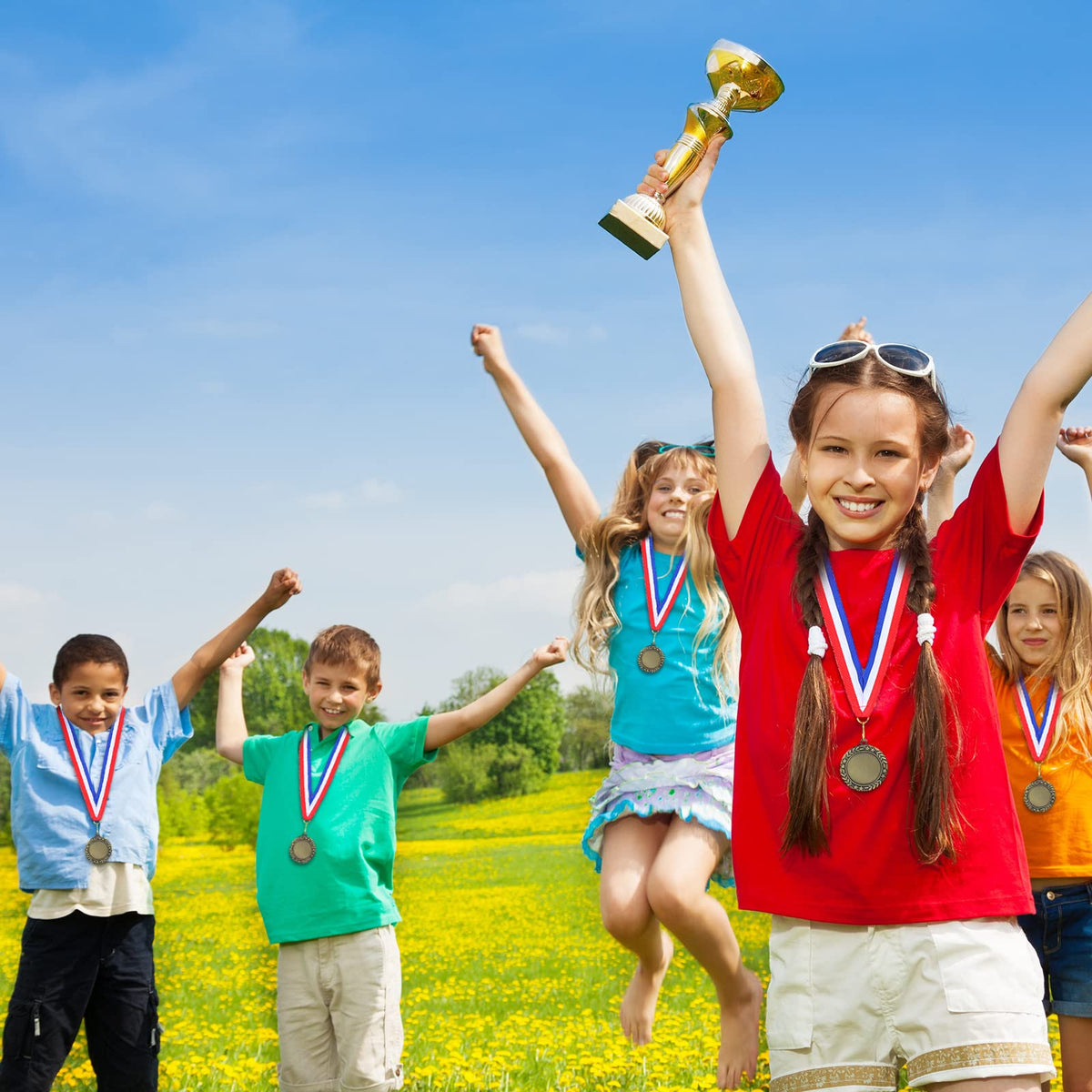 Junkin 24 Pcs Blank Medals for Awards with Neck Ribbons Winner Participation Custom Medals Awards Make Your Own Kit 1st Place Cheer Participation Trophy Metal Prize Gift(Gold,Simple)