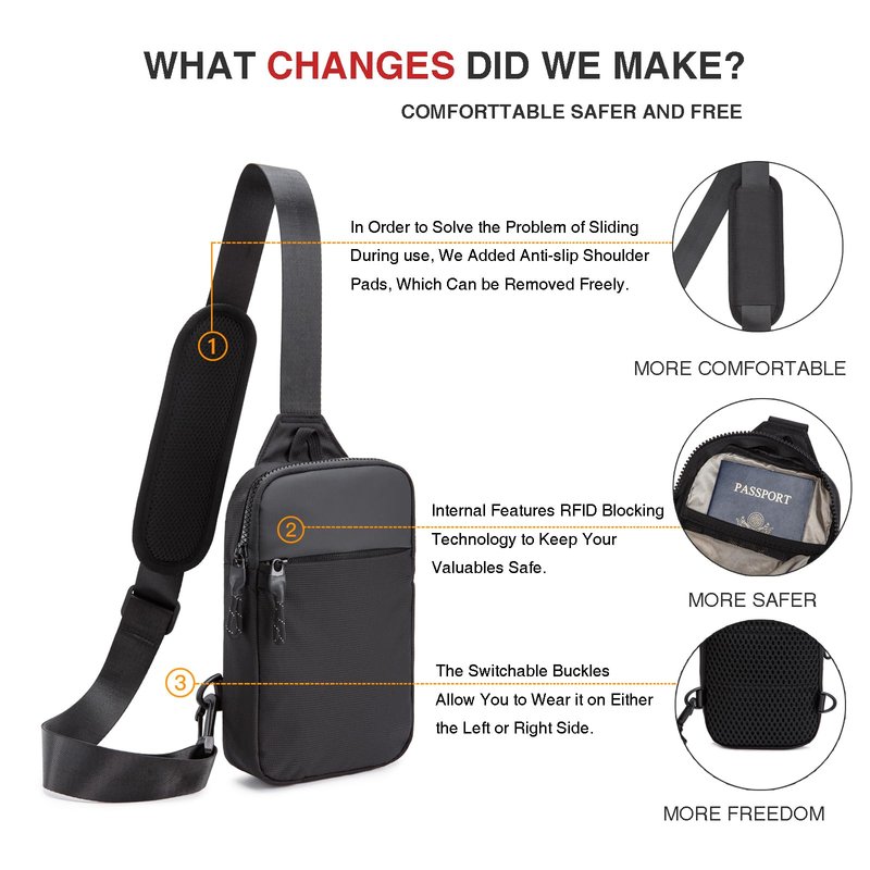 higouta Mini Sling Bag for Men Women, RFID Blocking Crossbody Backpack Casual Utility Chest Phone Bag for Travel Workout